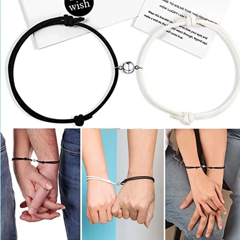 

Hot 2pcs Magnet Bracelet Couple Hand-Matched Bracelet Adjustable Rope Unlimited Love Bracelet Lucky Black And White Gift