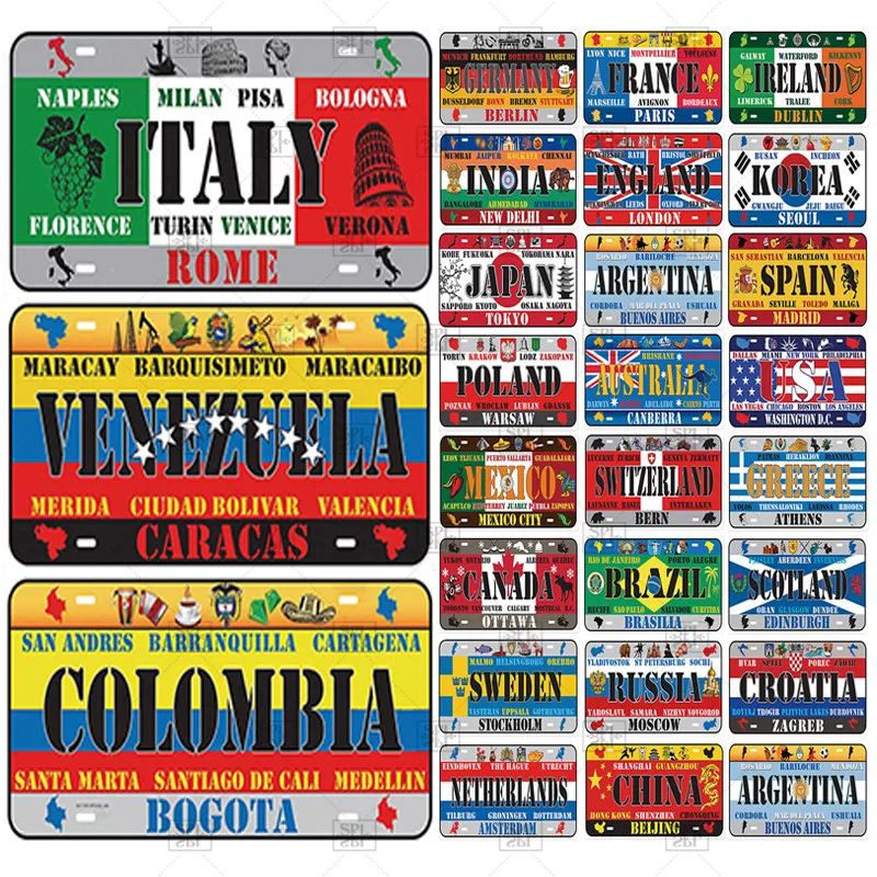 

National Style Tin Sign Decorative License Plate Plaque Metal Vintage Wall Sign Home Bar Decor Iron Painting Metal Poster