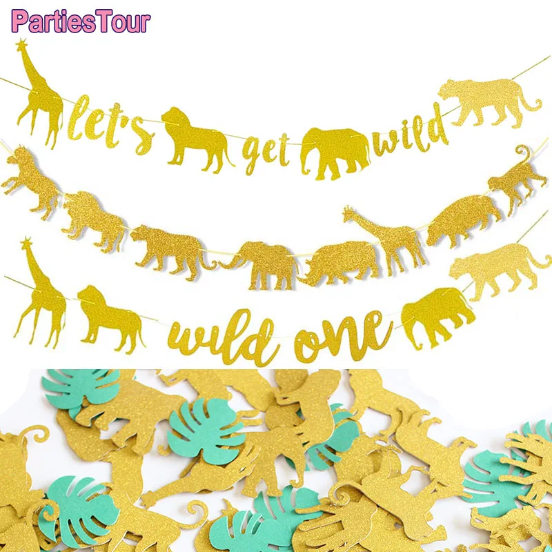 

Safari Birthday Decoration Glitter Lets Get Wild Banner Jungle Animals Party Decorations Wild One 1st Birthday Party Decorations