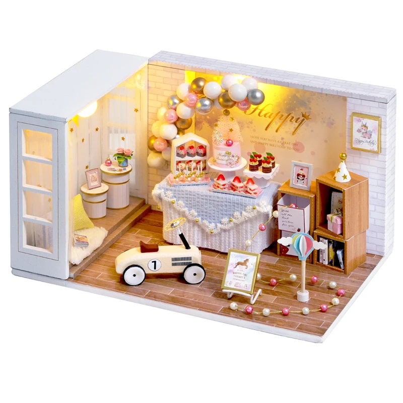 

DIY Doll House Wooden Casa Doll Houses Miniature Dollhouse Furniture Kit with LED Toys for children Christmas Gift QT10