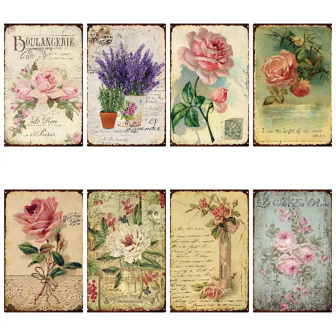 

Винтажная Оловянная табличка с цветами, металлическая табличка, настенное украшение для сада, гостиной, кухни, кафе