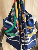 2020 new arrival fashion elegant classic chain 100 silk scarf 9090 cm square shawl twill wrap for women free shipping