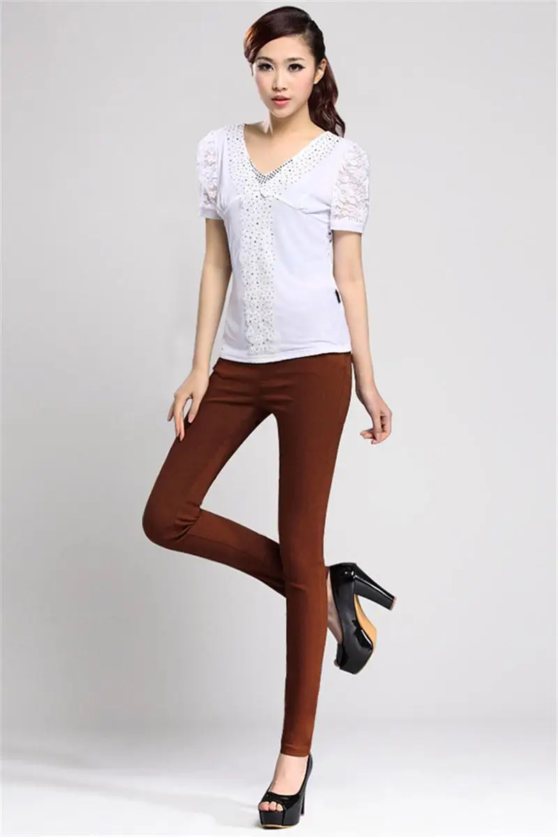 DOUBCHOW Сезон весна-осень Женские узкие брюки ярких цветов Цвет с высокой талией