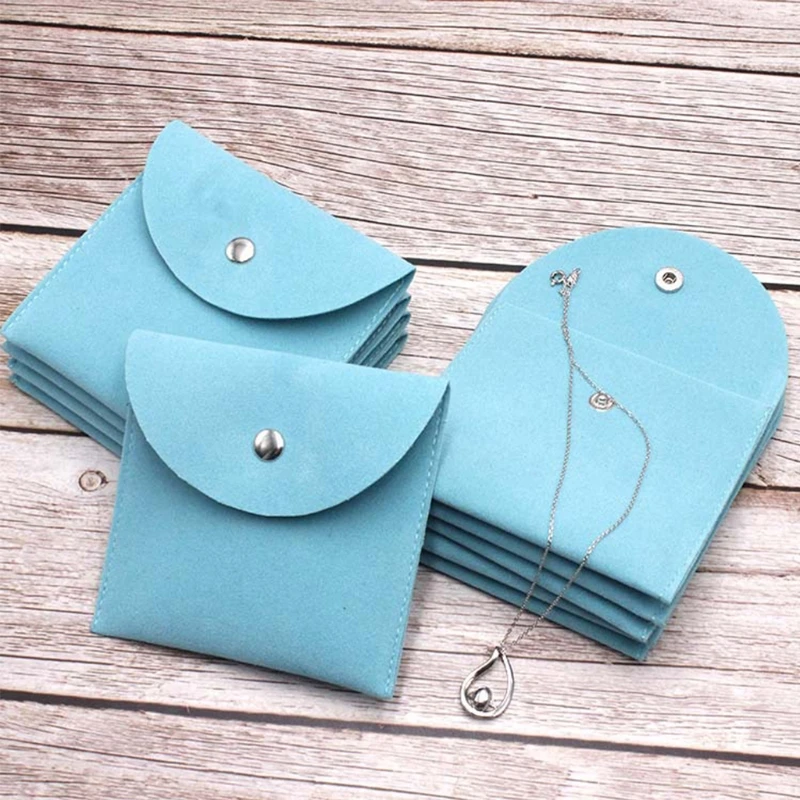 

50PCS Portable Soft Velvet Bracelet Necklace Envelope Storage Bag with Snap Button Dust Proof Pouch for Jewelry Gift Packaging