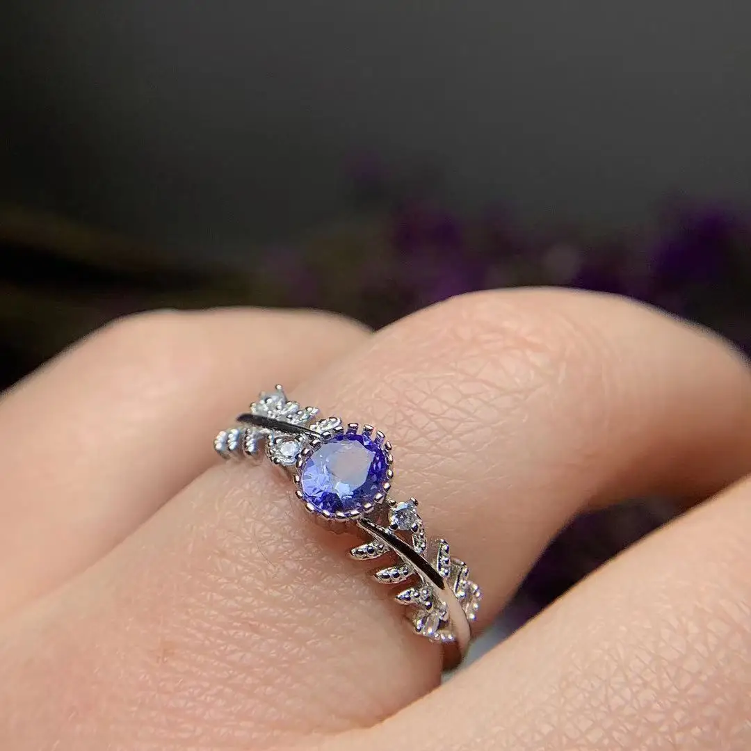 

925 Silver Leaf Ring for Gorl 4mm*5mm VVS Grade Natural Tanzanite Ring Sterling Silver Tanzanite Jewelry Gift for Woman