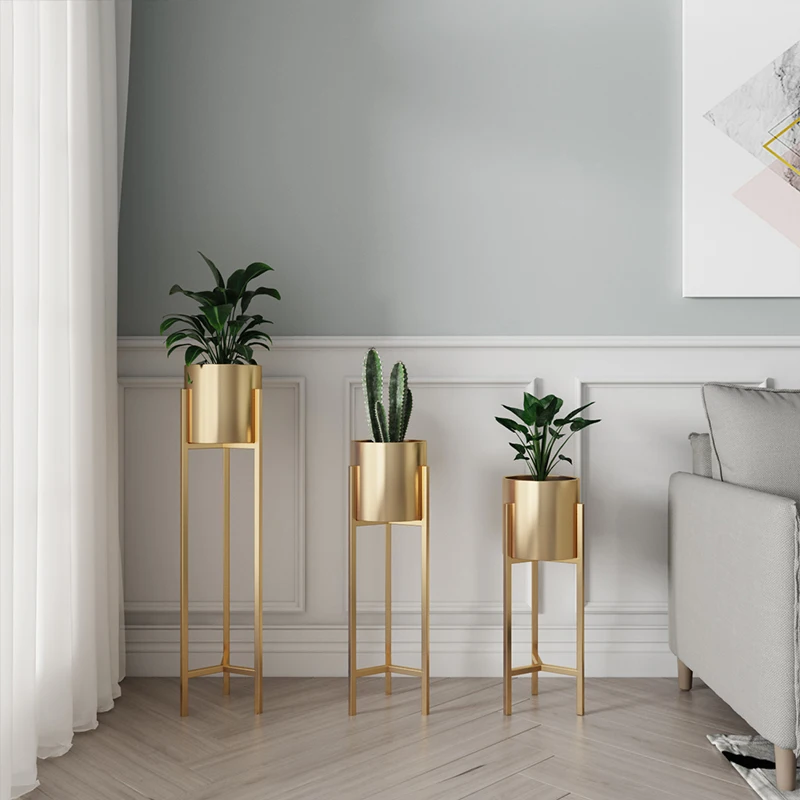 Nordic fashion light luxury gold plant stand creative floor type balcony flower rack Eco-friendly durable living room shelf