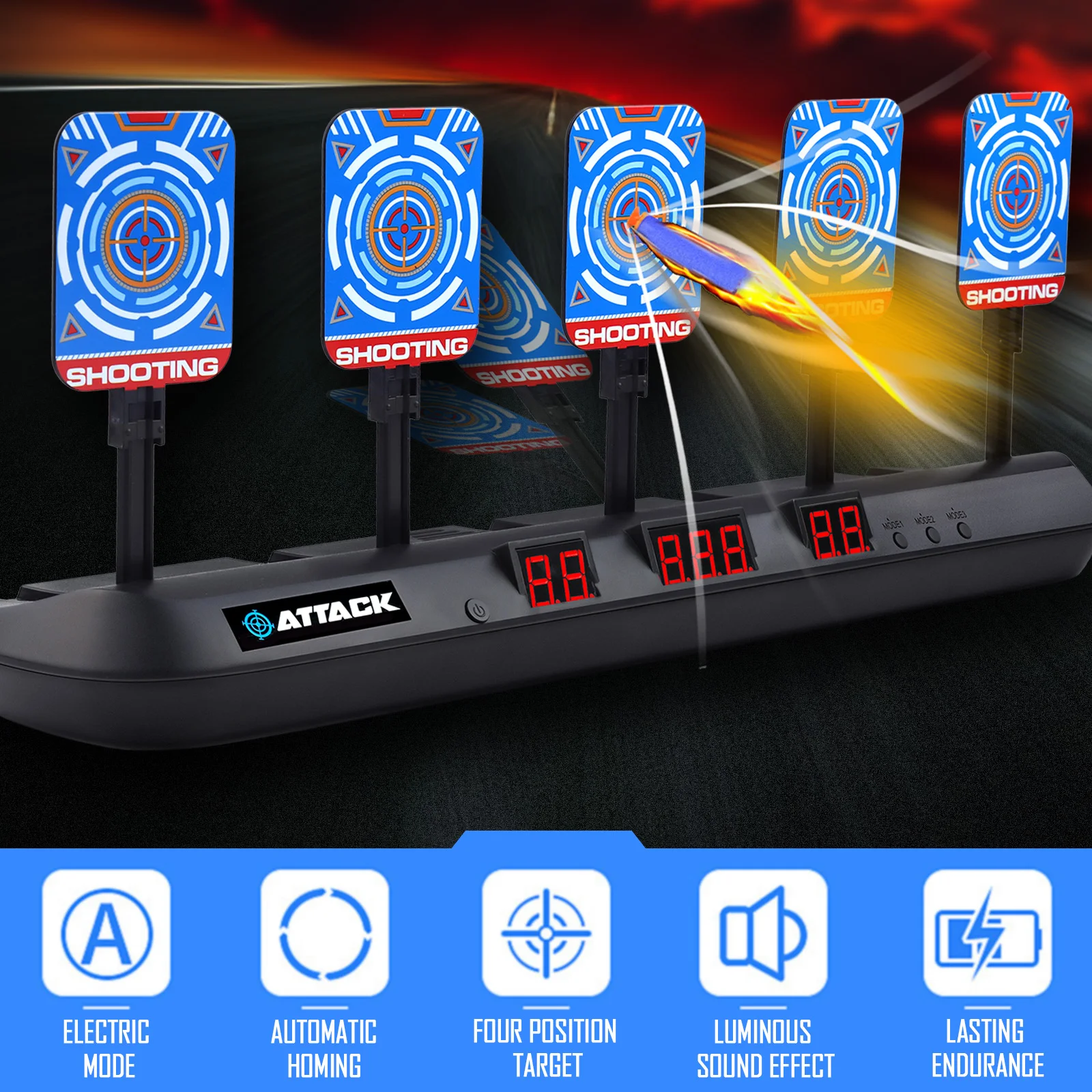 5-Bit Auto-Reset Electric Scoring Target Toy with 2PCS Wristbands 20PCS Refill Darts Light Sound Effect for Nerf Shooting Game | Игрушки и