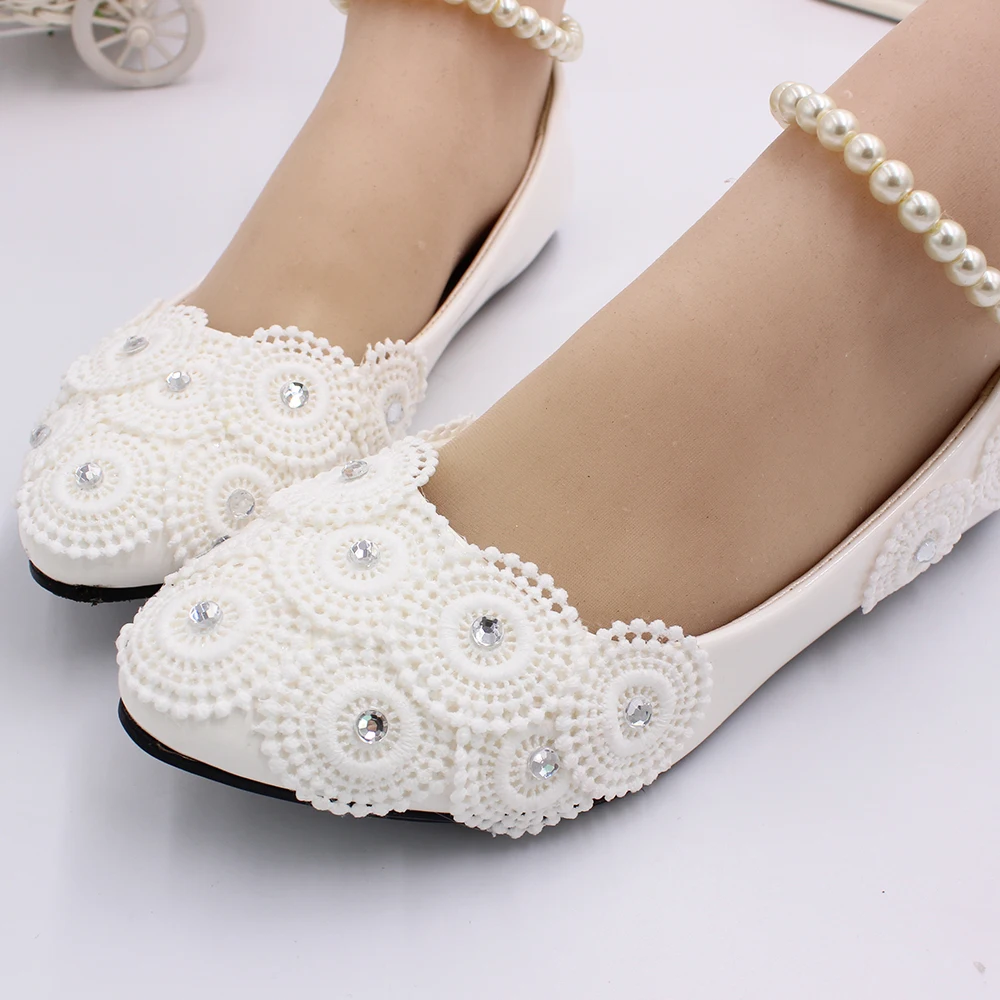 BaoYaFang Rhinestone Pearl foot chain high heel women's white handmade wedding shoes