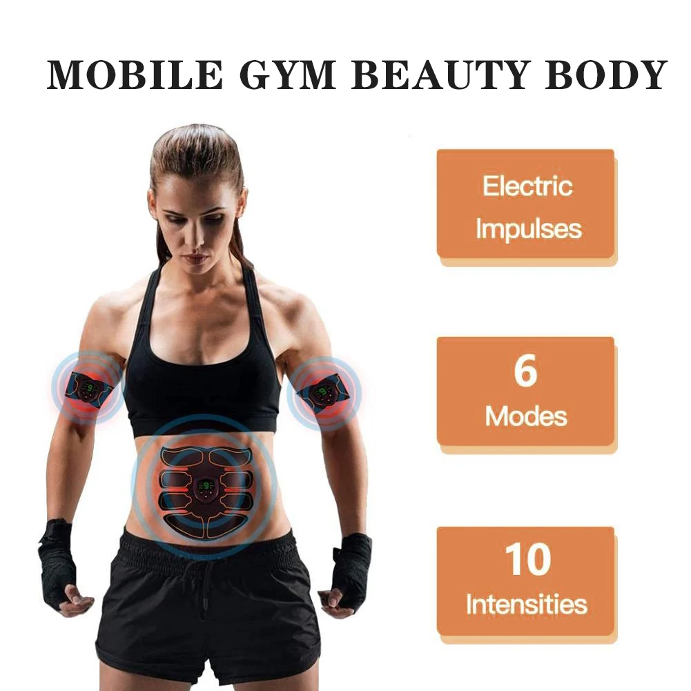 

USB Intelligent Digital Display 8 Pieces Of Ems Abdominal Muscle Stickers Lazy Intelligent Fitness Instrument New Upgrade
