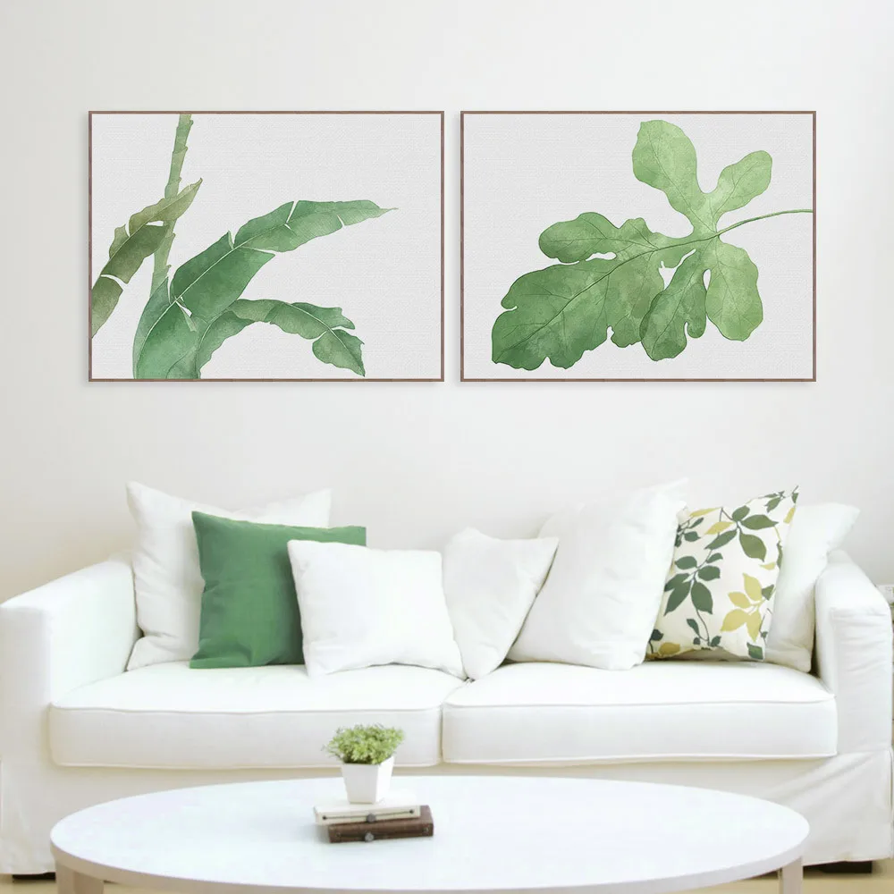 Акварельная свежая картина маслом зеленые растения листья без рамки