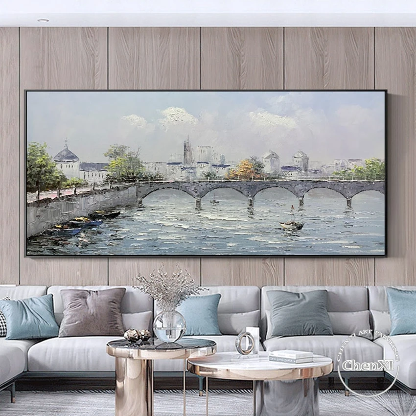 

The Boat Sailed Under The Bridge Painting Style Wall Art Canvas Painting Acrylic Paints For Living Room Decoration No Framed