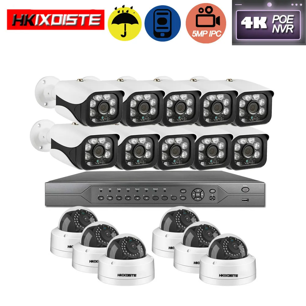 H.265 POE CCTV система безопасности 16CH 5MP 4K Аудио запись NVR открытый PoE IP камера IR CUT