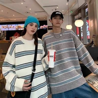 striped sweater men and women loose casual student couple sweater ins port style 2021 autumn and winter thickened lazy sweater