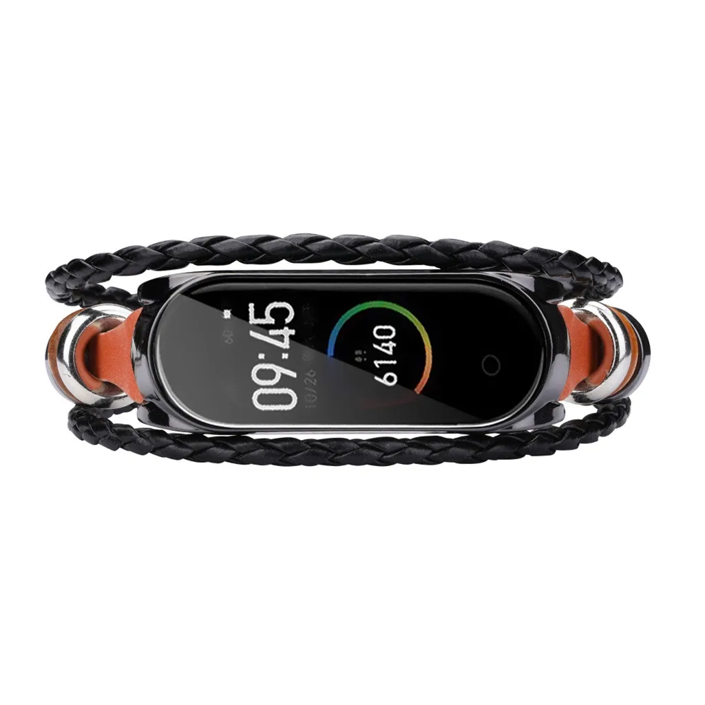 

New 2021 Fashion Leather Beading Bracelet Strap Weave Braided Watch Band Replacement For Xiaomi Mi Band 4 Not Include Watch