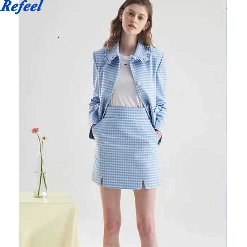 

Fashion Women French Vintage Plaid Skirt 2021 Sexy High Waist Elegant Ladies Chic Skirts With lining