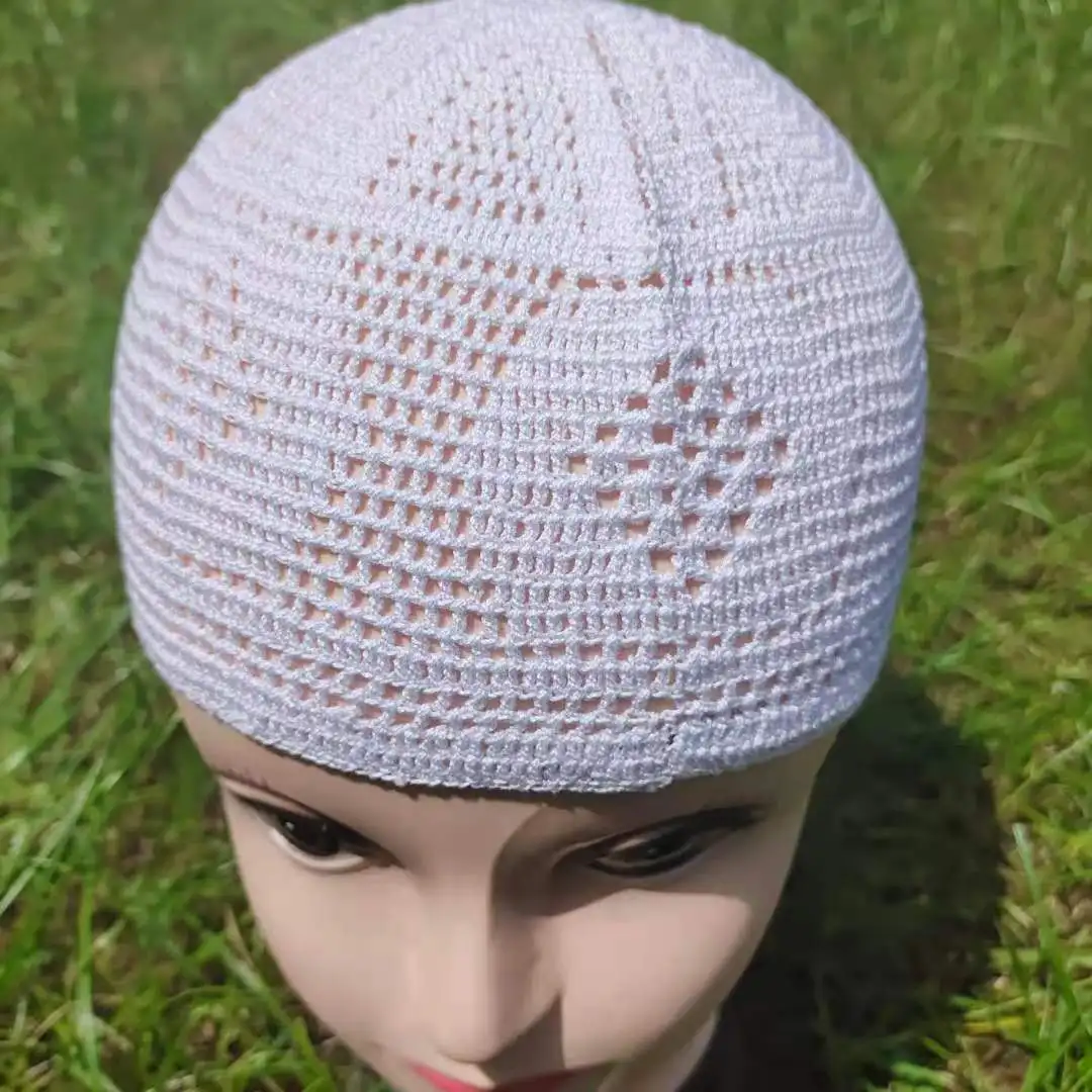 Мусульманская шапка шляпа национальная вязаная сетка крючком ручная белая
