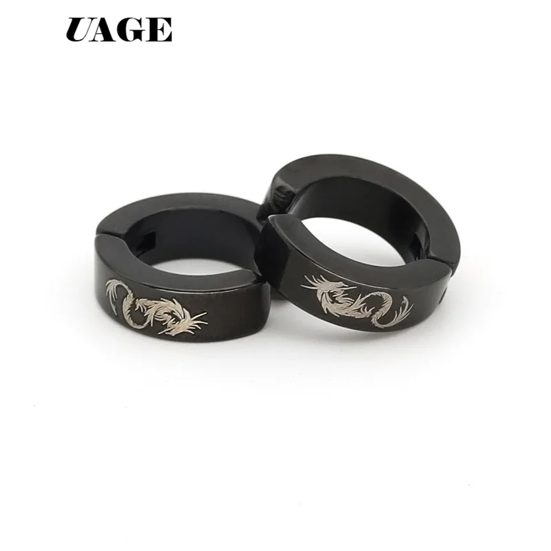 UAGE модные серьги для мужчин черные Клипсы из нержавеющей стали без пирсинга