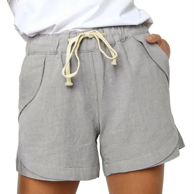 

Womens Summer Beach Casual Hot Pants Ladies Drawstring Pockets Plain Shorts