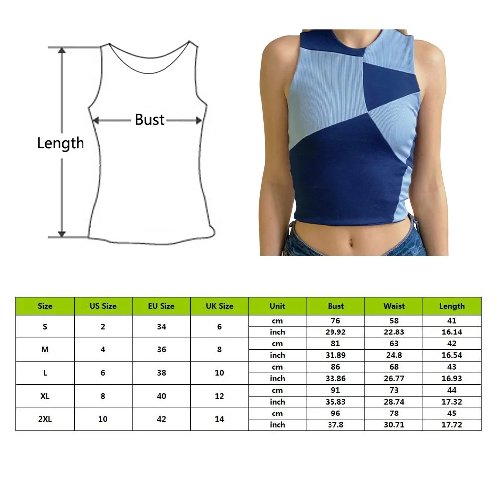 

2021 Patchwork Sleeveless Crop Top Women Off Shoulder Summer Y2K Brown Blue Casual Shirts Sexy Tank Top Knit Basic TShirts