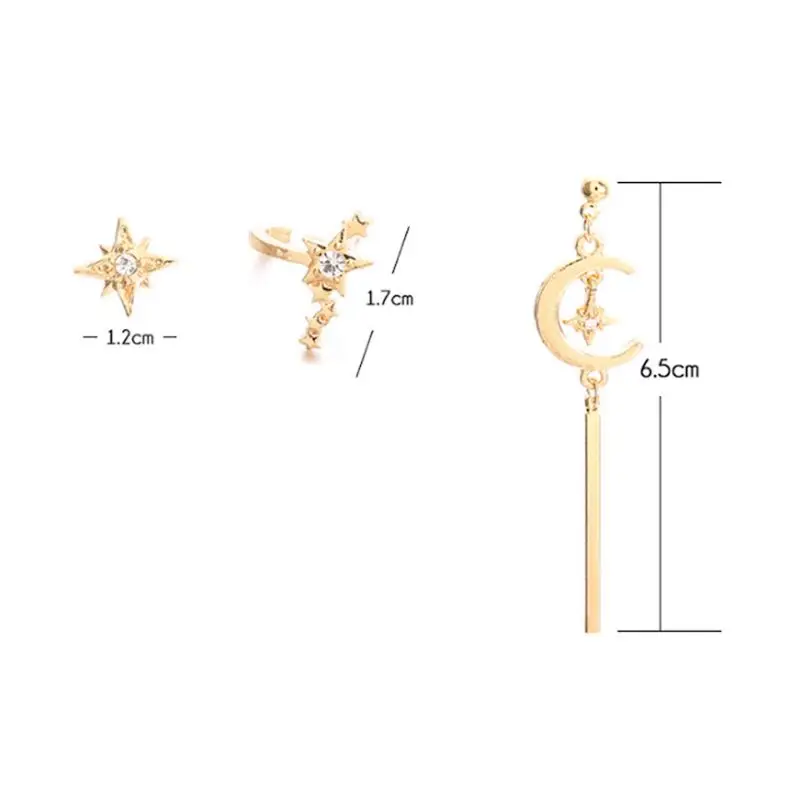 

3pcs/Set Golden Earrings Luxury Moon Star Luxury Fashion Dangle Ear Stud Jewelry