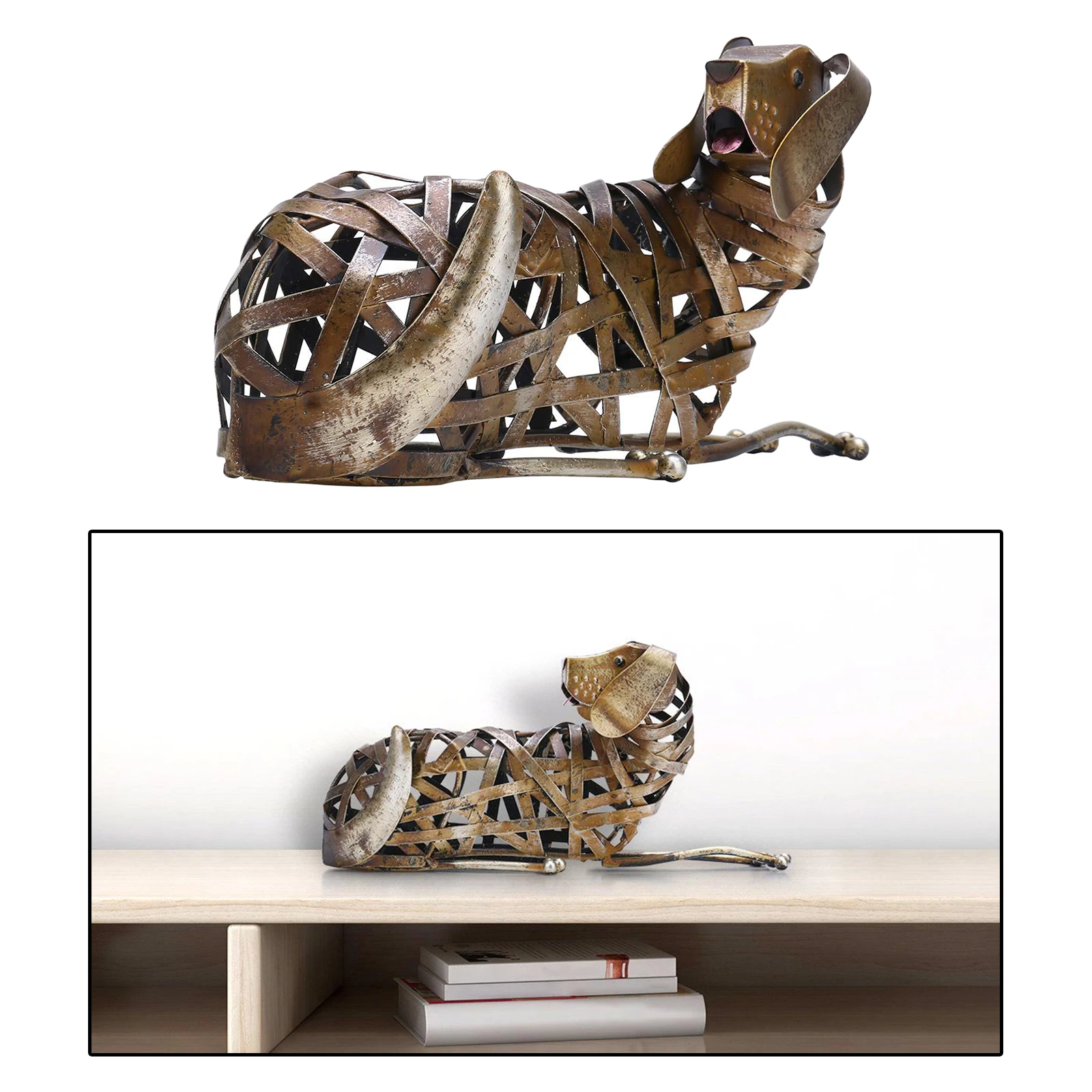 

Mesh Iron Dog Sculpture Figurine Statue Ornament Crafts Home Decorations Living