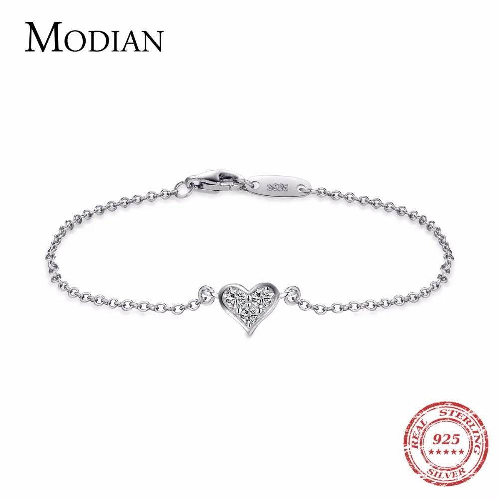 Modian 2021 новый дизайн Настоящее серебро 925 пробы сердце CZ браслет Мода Кристалл