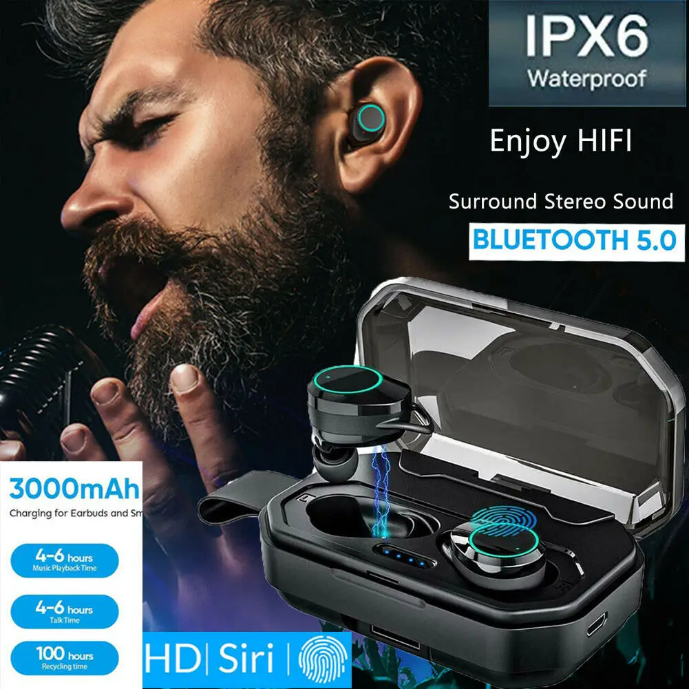 5 часов Беспроводные Наушники Hi Fi IPX7 Водонепроницаемый Bluetooth наушники USB