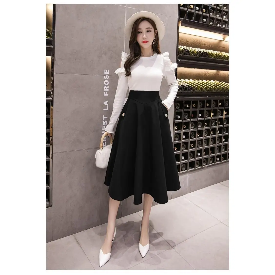 

Women 2021 Autumn Winter New Fashion High Waist Midi Skirts Female A Line Pleated Skirts Ladies Casual Solid Color Skirts A282