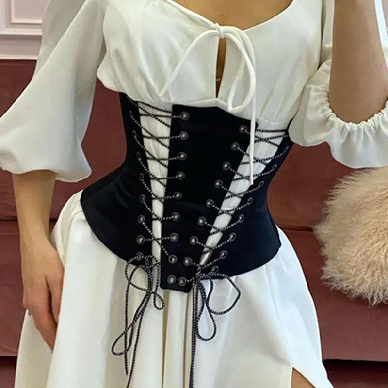 InsGoth гот Черный корсет с заниженной талией бандажные талию формирующий в стиле