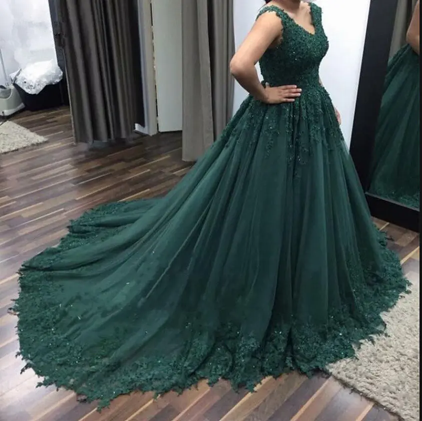 

Женское вечернее платье, темно-зеленое длинное бальное платье с кружевной аппликацией и V-образным вырезом, официальное платье для выпускно...