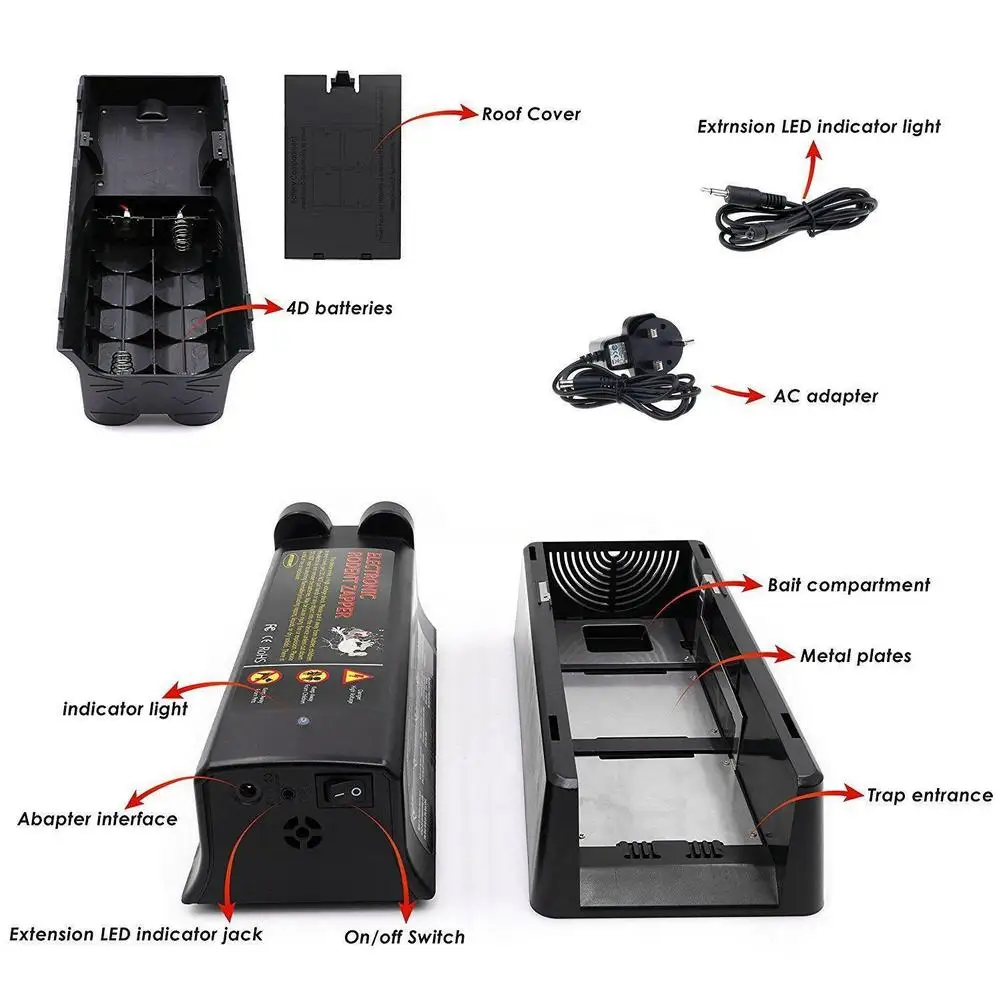 

US/UK/EU Plug Electric High Voltage Mouse Rat Trap Mouse Killer Electronic Rodent Mouse Zapper Home Use Pest Control 40a