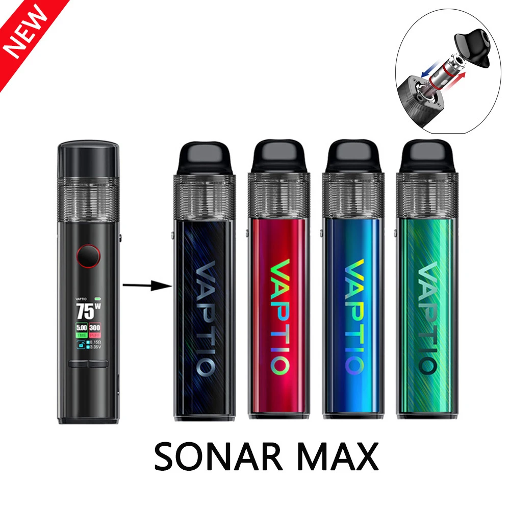 VAPTIO SONAR MAX Vape Kit Powered by Single 18650 Battery with 4.5ml Pod & 0.96 inch TFT Color Screen | Электроника
