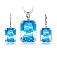 real 925 sterling silver blue topaz handmade fine jewelry rectangle boho earrings jewelry sets for women bijoux anniversary gift