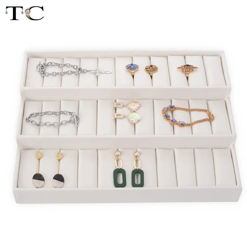 White Display Tray High-grade PU Jewelry Stand Watch Organizer Bracelet Ring Rack Earring Storage Box | Украшения и аксессуары