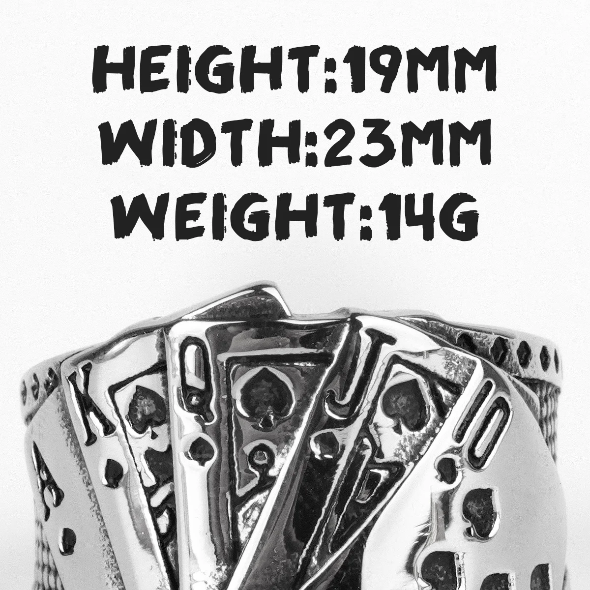 Кольцо мужское прямое с талисманом для покера и байкера из нержавеющей стали 316L в