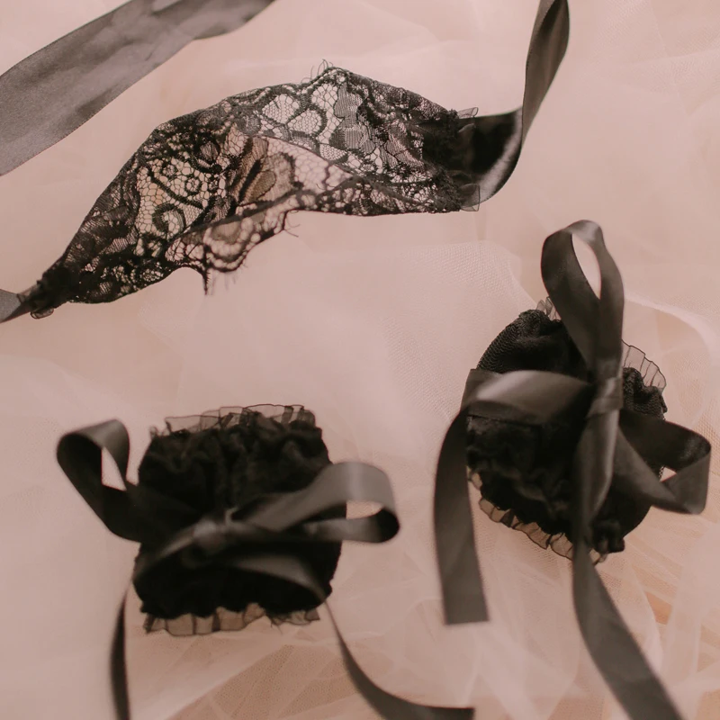 Sexy lingerie accessories black sexy lace bow bracelet and eye mask set | Аксессуары для одежды