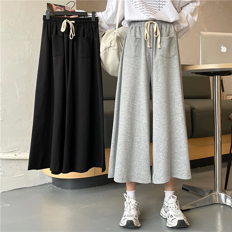 

Fall 2021 Korean Commuter Harajuku Pocket High Waist Loose Cropped Wide Leg Casual Pants Women traf y2k Trouser