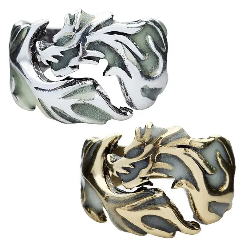 Креативный готический панк ретро тисненый Дракон узор светящееся кольцо крутое