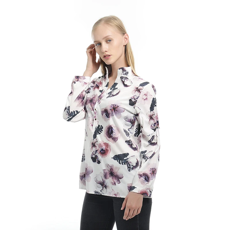 

Women Tops Blouses 2021 Autumn Elegant Long Sleeve Print V-Neck Chiffon Blouse Female Work Wear Shirts Plus Size 2XL Lapel Blusa