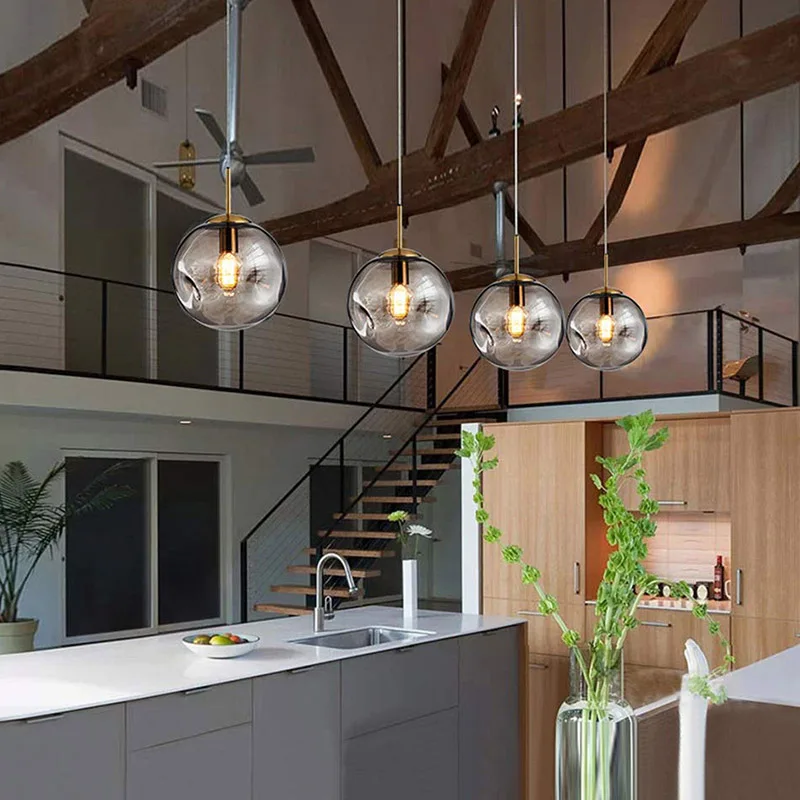 

Modern loft glass ball pendant light LED E27 Nordic hanging lamp with 2 colors for living room restaurant bedroom lobby kitchen