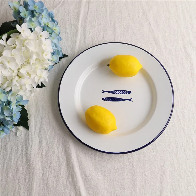 Enamel Chinese Block Series Thickened Fruit Plate Baked Rice Turnip Dinner Dish | Дом и сад