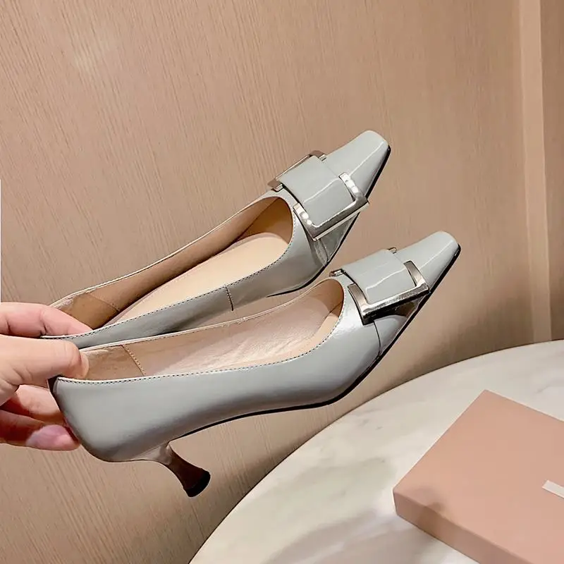 

ALLBITEFO Metal decoration genuine leather fashion party wedding high heel shoes women heels shoes high heels Talons hauts femme