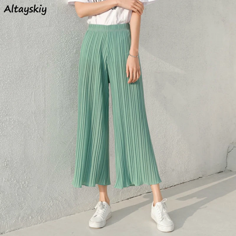 Женские свободные шифоновые брюки с широкими штанинами однотонные