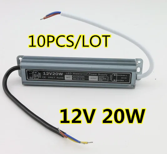 10 PCS/LOT high quality 12V waterproof led driver IP67 20W adapter led light transformer 12V 20W 1.67A power charger for leds