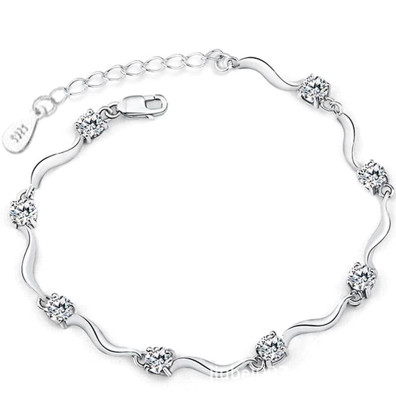 Женский браслет с кристаллами Стразы белый и фиолетовый цвет Бамбуковая цепочка