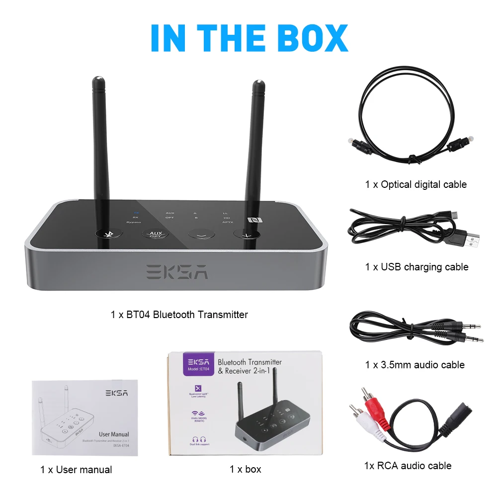 EKSA Bluetooth 5,0 приемник передатчик APTX HD беспроводной аудио адаптер оптический Toslink/3,5 мм AUX/SPDIF для ТВ наушников динамик
