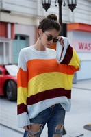 women streetwear knitted striped ladies sweater elegant jumper long sleeve o neck pullover tops autumn sweaters