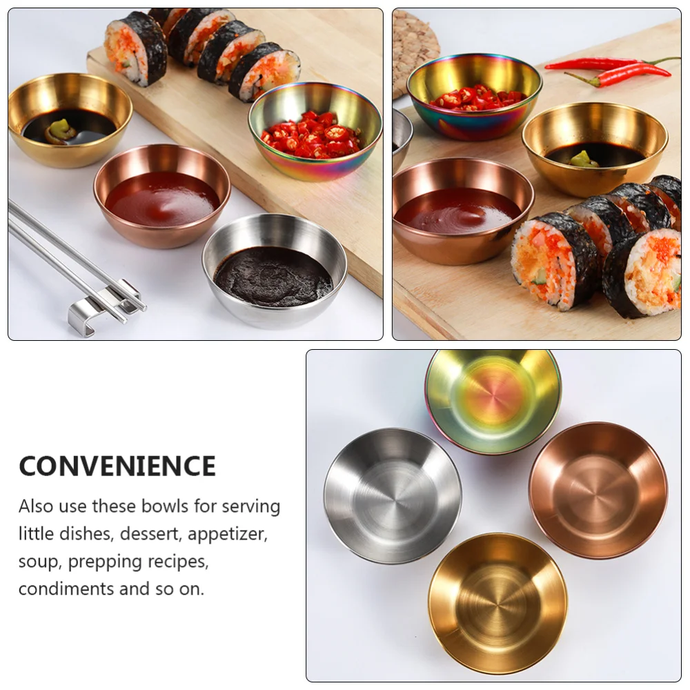 

4pcs Sauce Plates Flavor Metal Round Dish Seasoning Dish Plates Tableware
