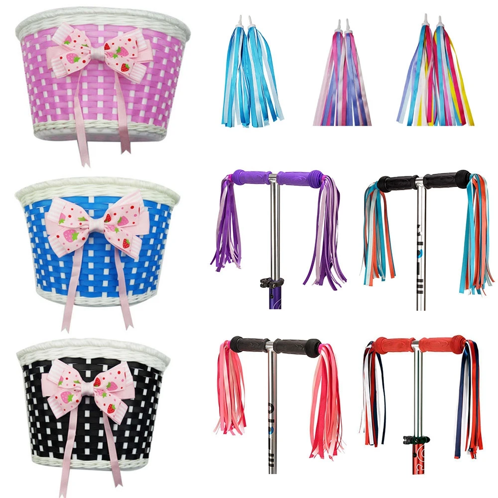 

Children Bicycle Storage Scooter Handlebar Basket Bike Front Carrier Bowknot Bag Rear Cycling Hanging Retro Tassels