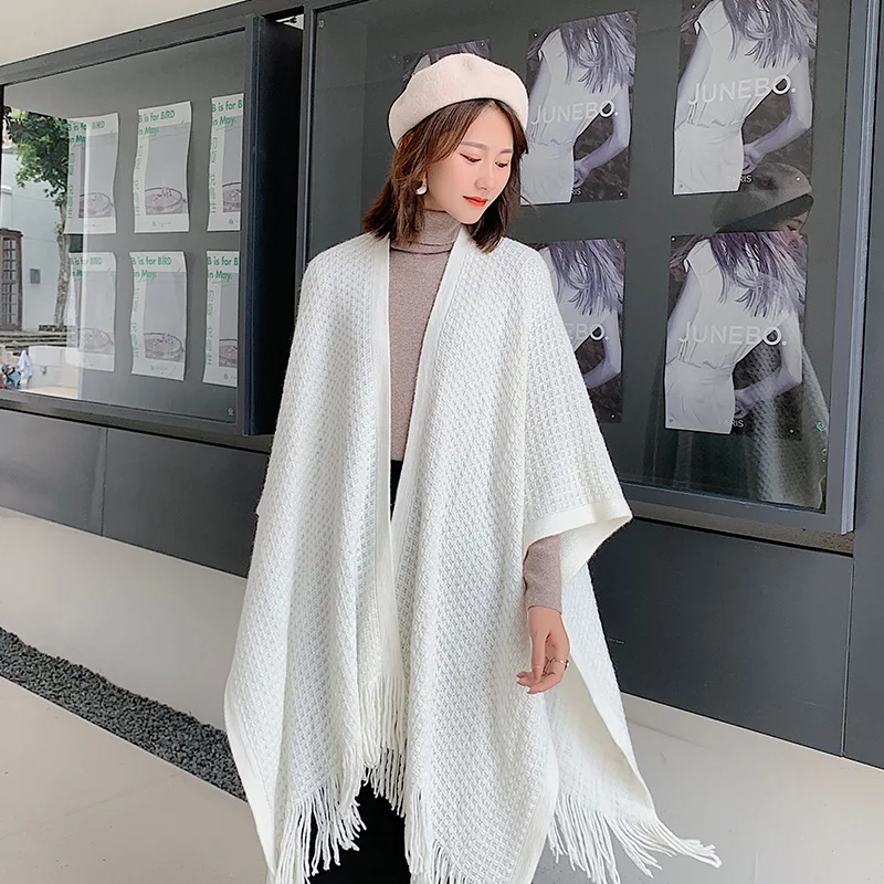 

Fashion Scarves Fringed Scarf Women Blanket Autumn And Winter Padded Cloak Warm Dual-use Shawl Simple Poncho Cape Bufanda